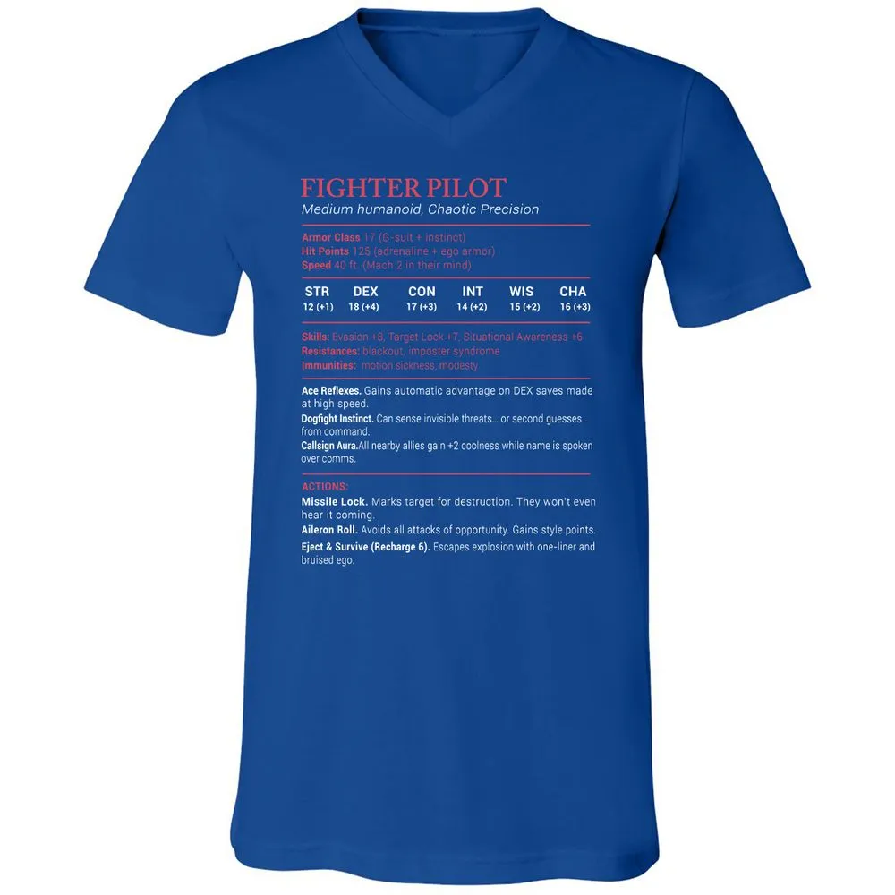 Fighter Pilot Stats Unisex V-Neck T-Shirt - True Royal - 4