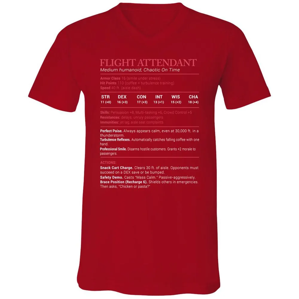 Flight Attendant Stats Unisex V-Neck T-Shirt - Red - 3