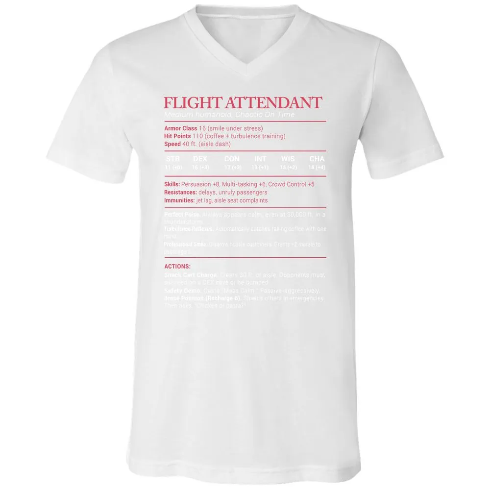 Flight Attendant Stats Unisex V-Neck T-Shirt - White - 5