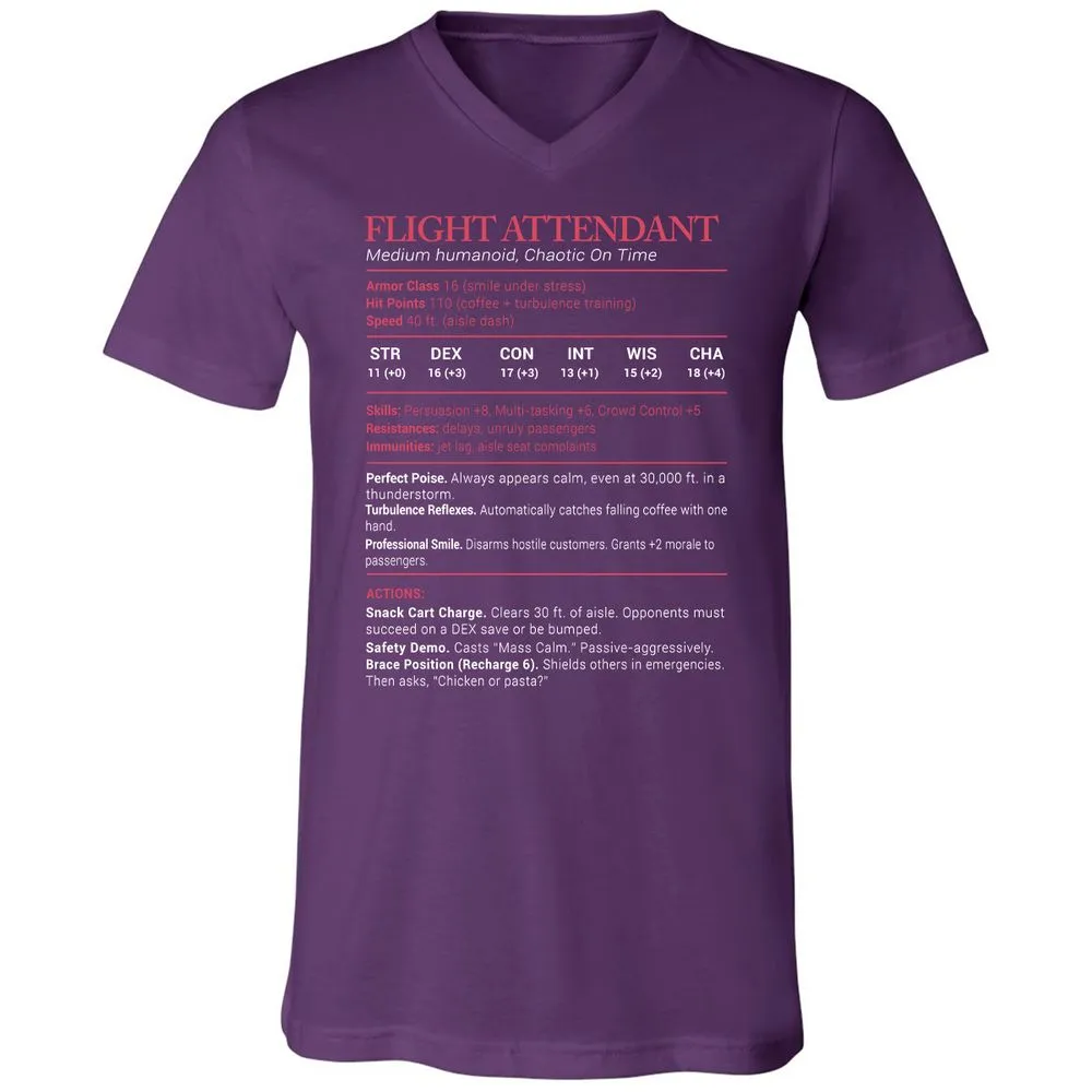 Flight Attendant Stats Unisex V-Neck T-Shirt - Team Purple - 9