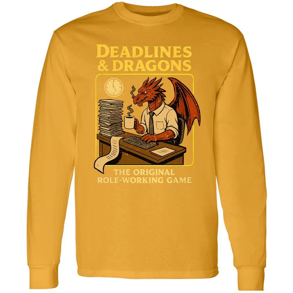 Deadlines & Dragons (Office Staff) Long Sleeve T-Shirt - Gold - 9