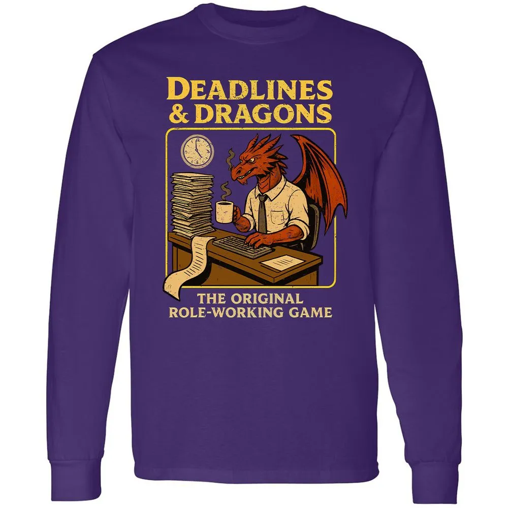 Deadlines & Dragons (Office Staff) Long Sleeve T-Shirt - Purple - 13