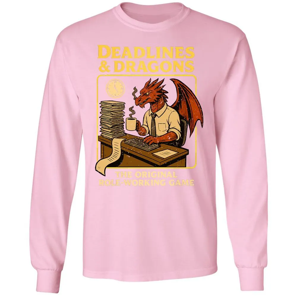 Deadlines & Dragons (Office Staff) Long Sleeve T-Shirt - Light Pink - 3