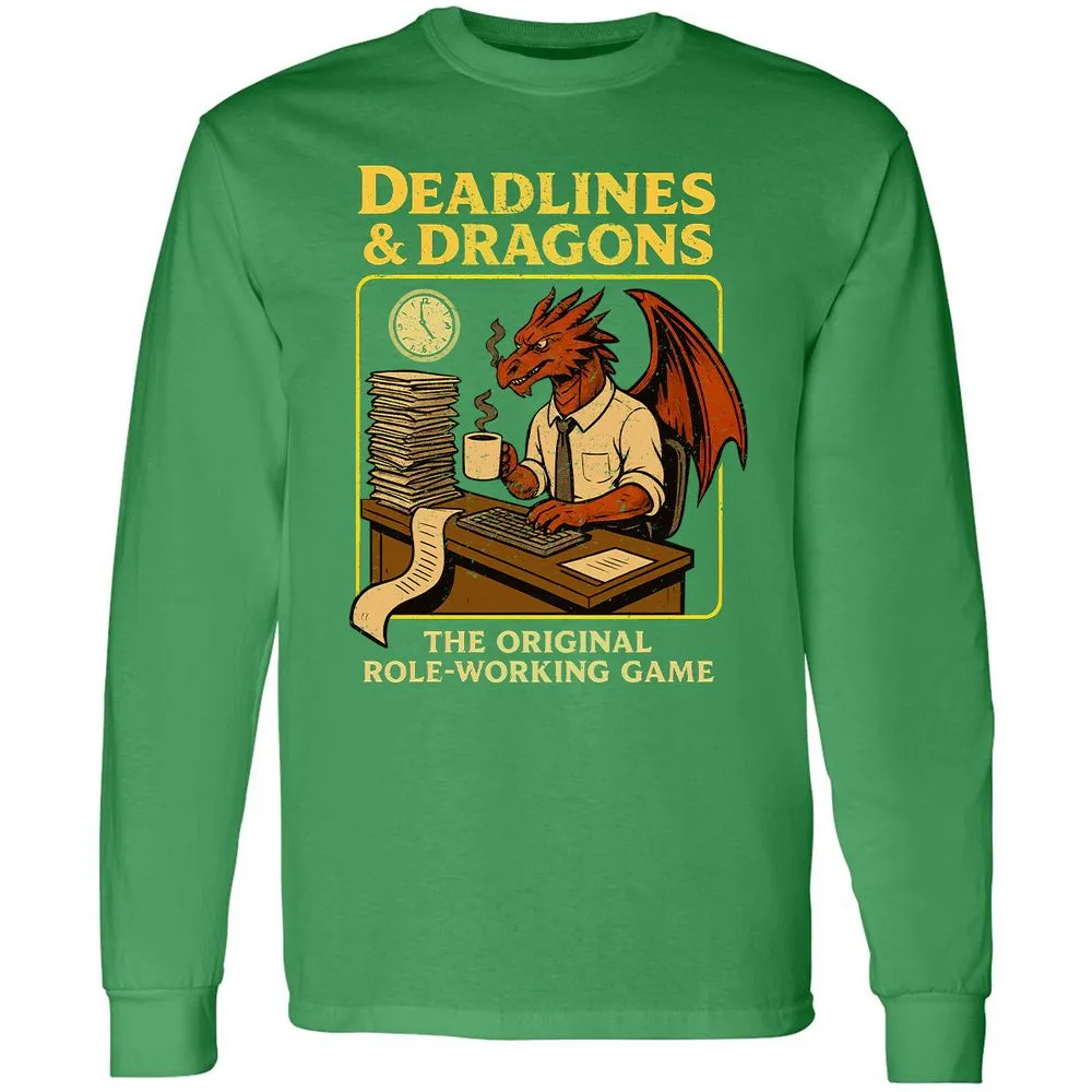 Deadlines & Dragons (Office Staff) Long Sleeve T-Shirt - Irish Green - 10