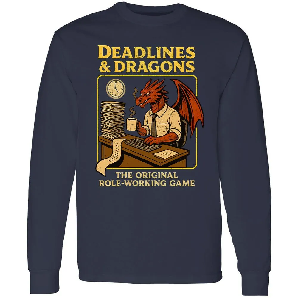 Deadlines & Dragons (Office Staff) Long Sleeve T-Shirt - Navy - 2