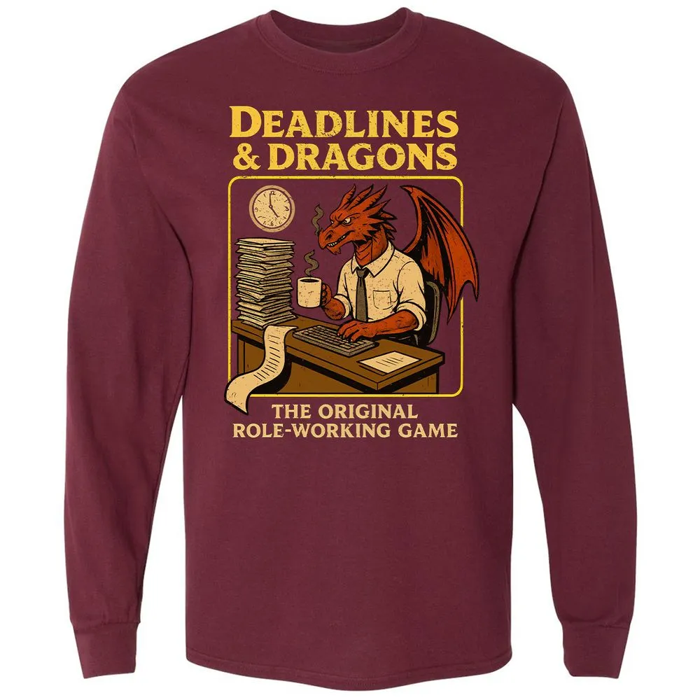 Deadlines & Dragons (Office Staff) Long Sleeve T-Shirt - Maroon - 11