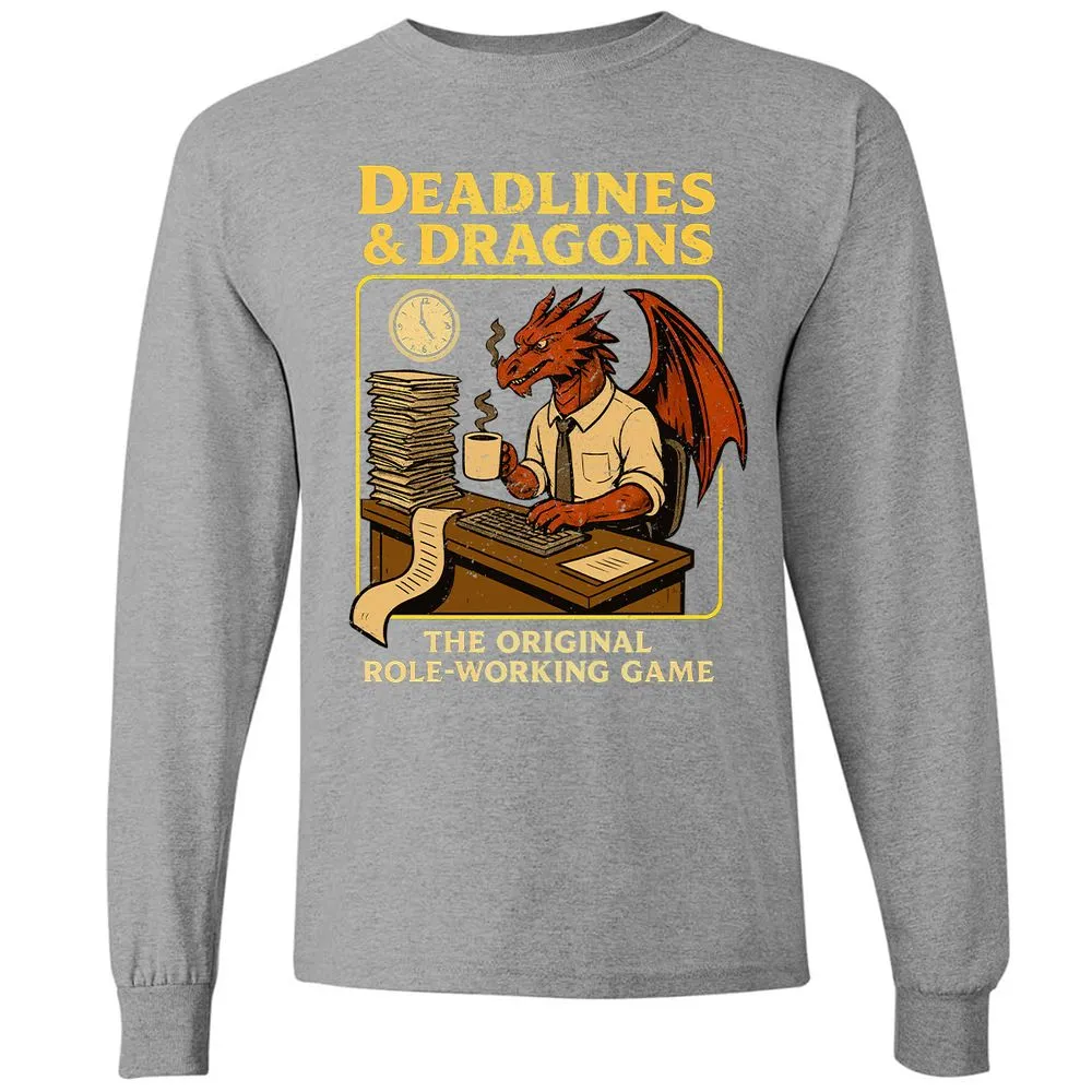 Deadlines & Dragons (Office Staff) Long Sleeve T-Shirt - Graphite Heather - 6