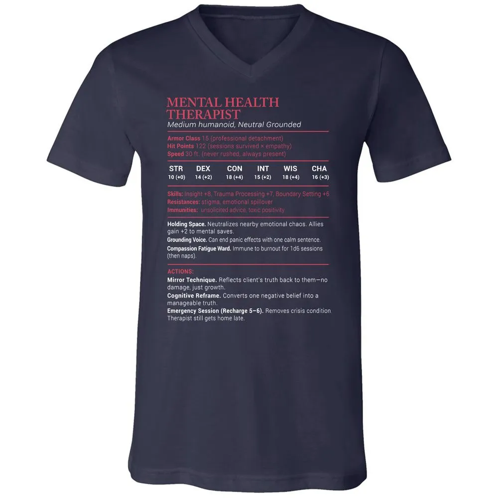 Mental Health Therapist Stats Unisex V-Neck T-Shirt - Navy - 2