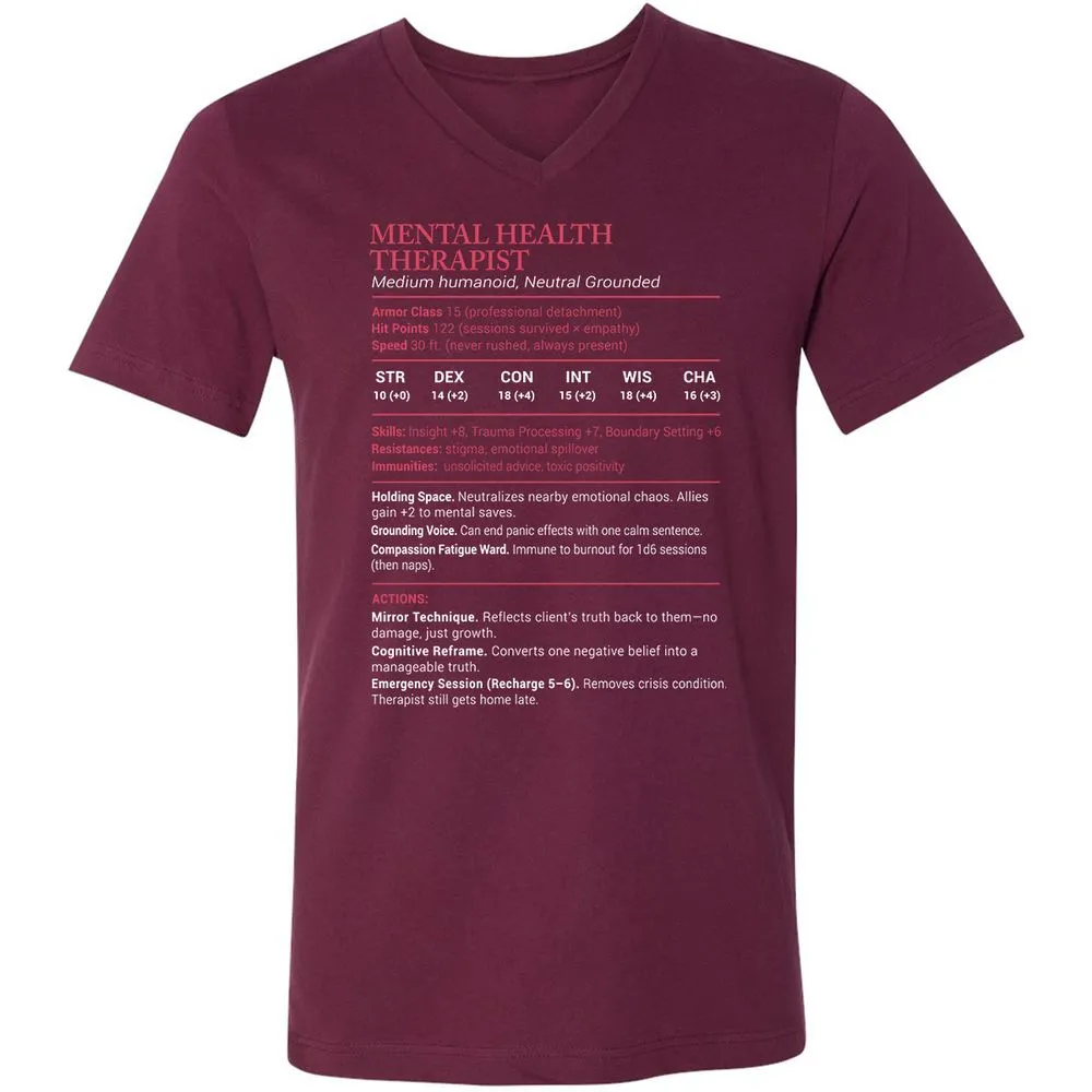 Mental Health Therapist Stats Unisex V-Neck T-Shirt - Maroon - 6