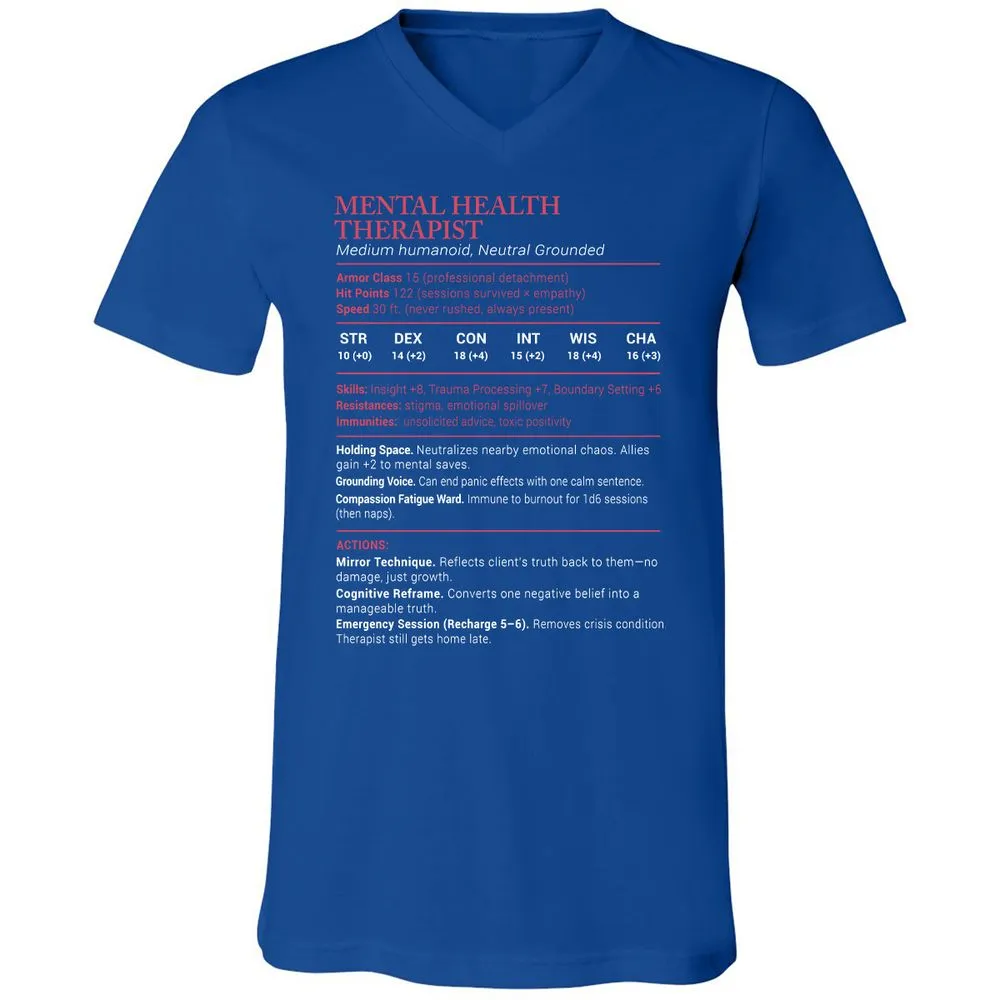 Mental Health Therapist Stats Unisex V-Neck T-Shirt - True Royal - 4