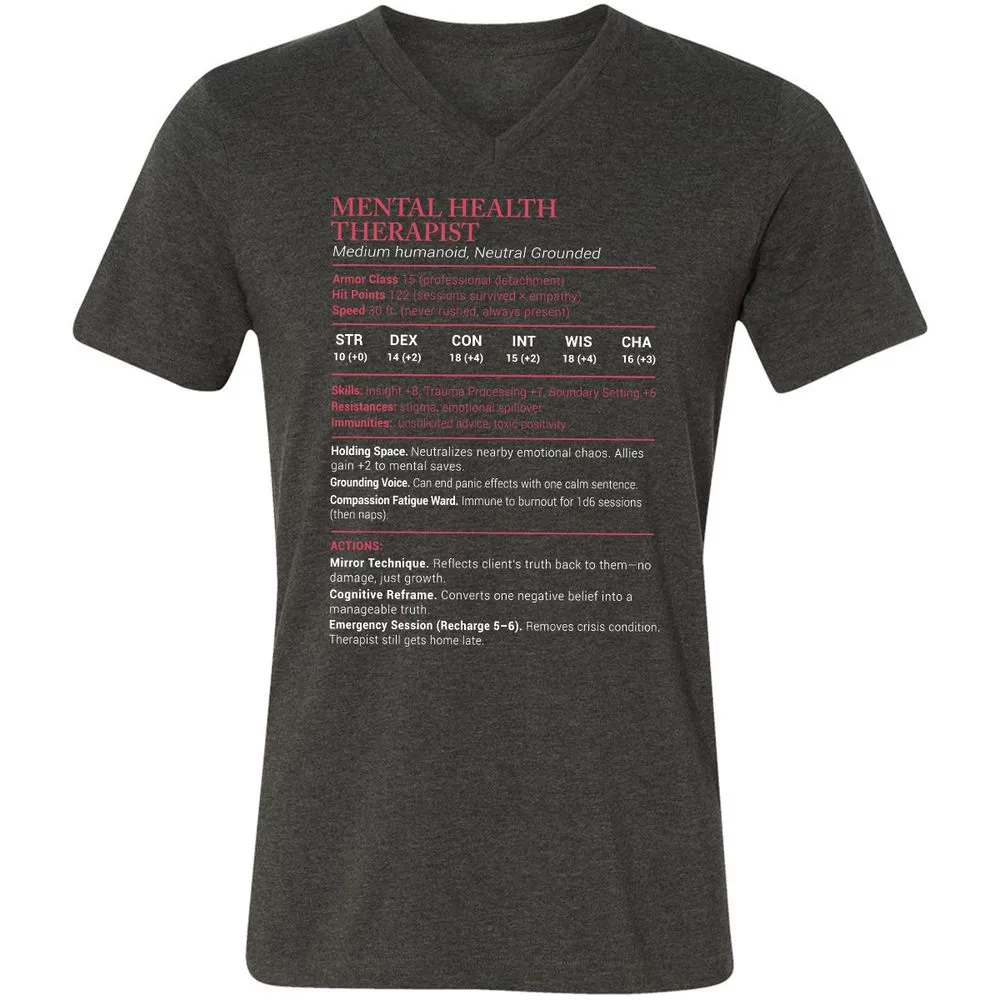 Mental Health Therapist Stats Unisex V-Neck T-Shirt - Dark Grey Heather - 8