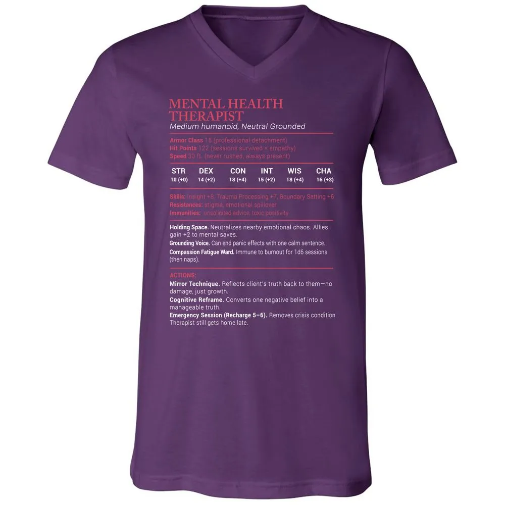 Mental Health Therapist Stats Unisex V-Neck T-Shirt - Team Purple - 9