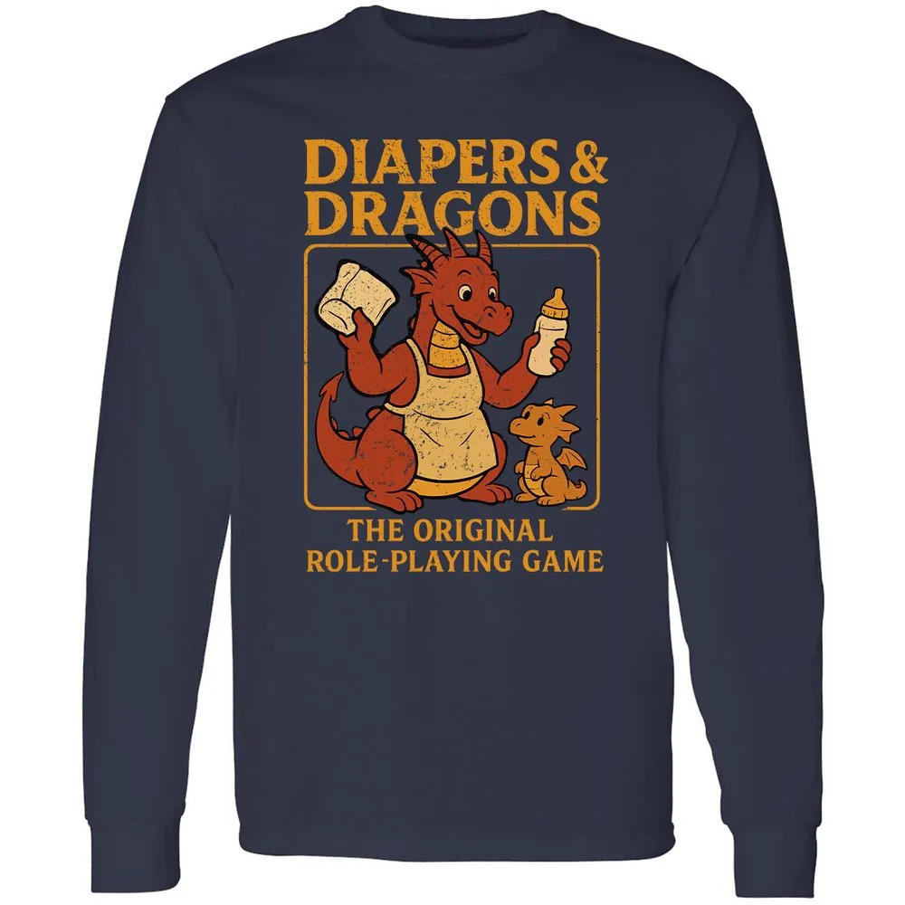 Diapers & Dragons Long Sleeve T-Shirt - Navy - 2