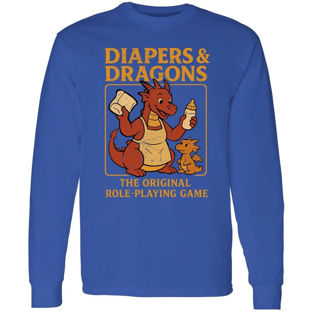 Diapers & Dragons Long Sleeve T-Shirt - Royal - 8