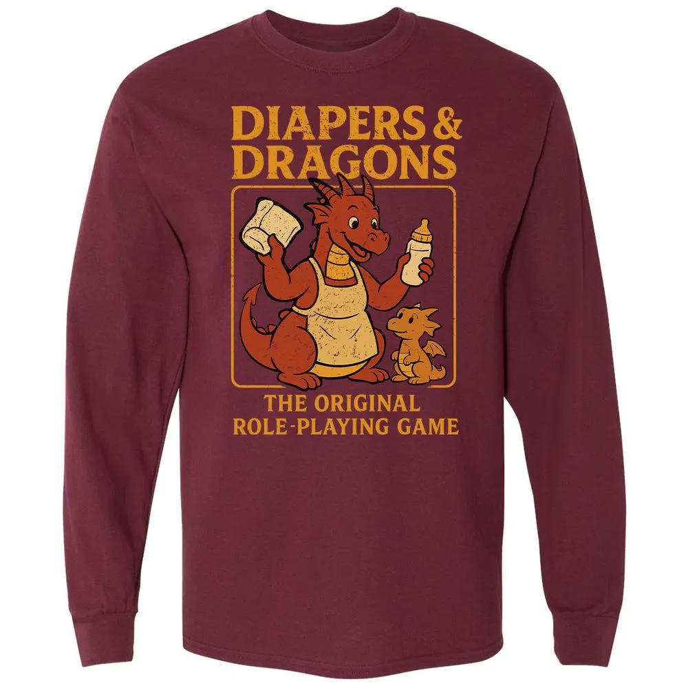 Diapers & Dragons Long Sleeve T-Shirt - Maroon - 11