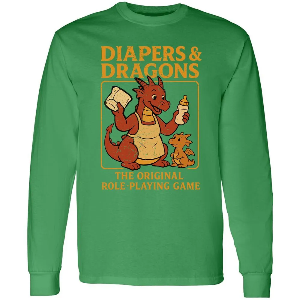Diapers & Dragons Long Sleeve T-Shirt - Irish Green - 10