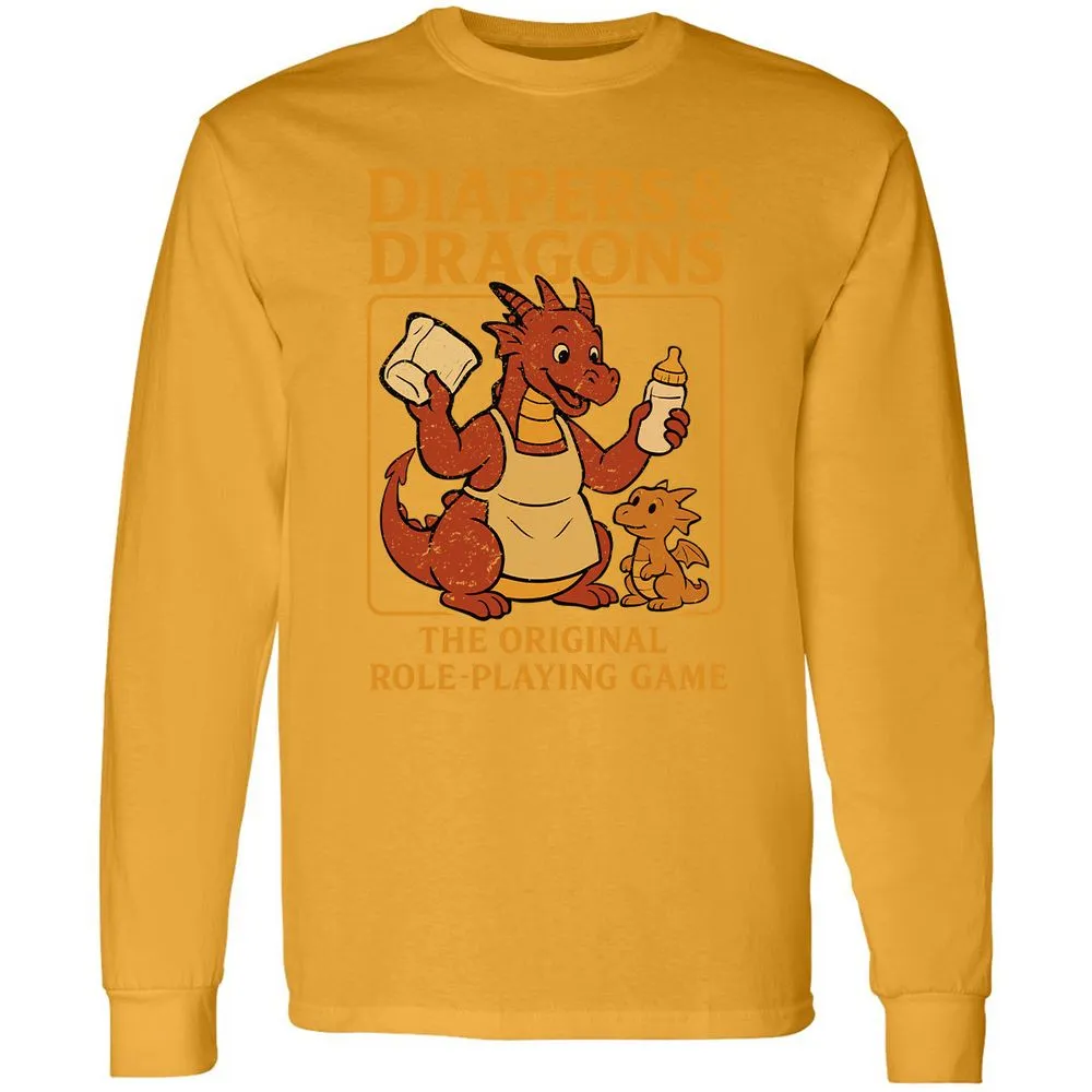 Diapers & Dragons Long Sleeve T-Shirt - Gold - 9