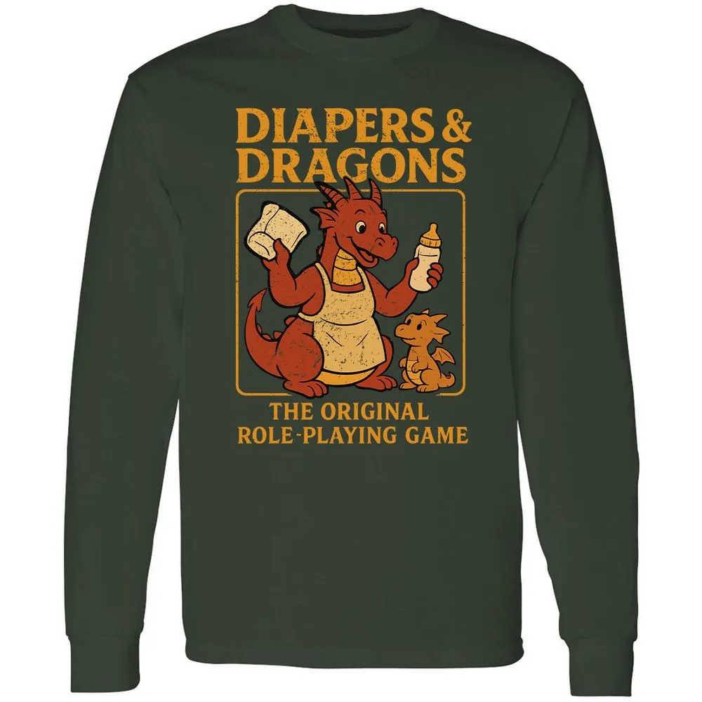 Diapers & Dragons Long Sleeve T-Shirt - Forest Green - 4