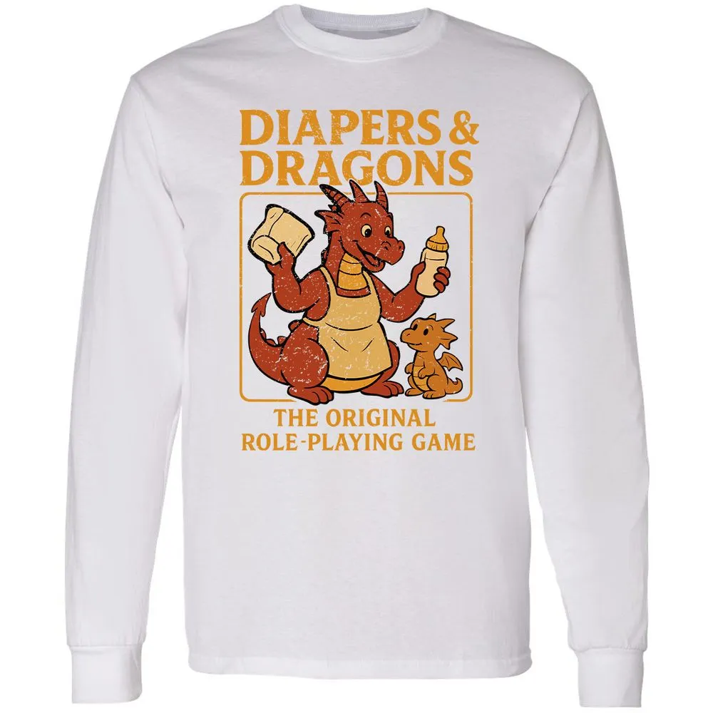 Diapers & Dragons Long Sleeve T-Shirt - White - 5