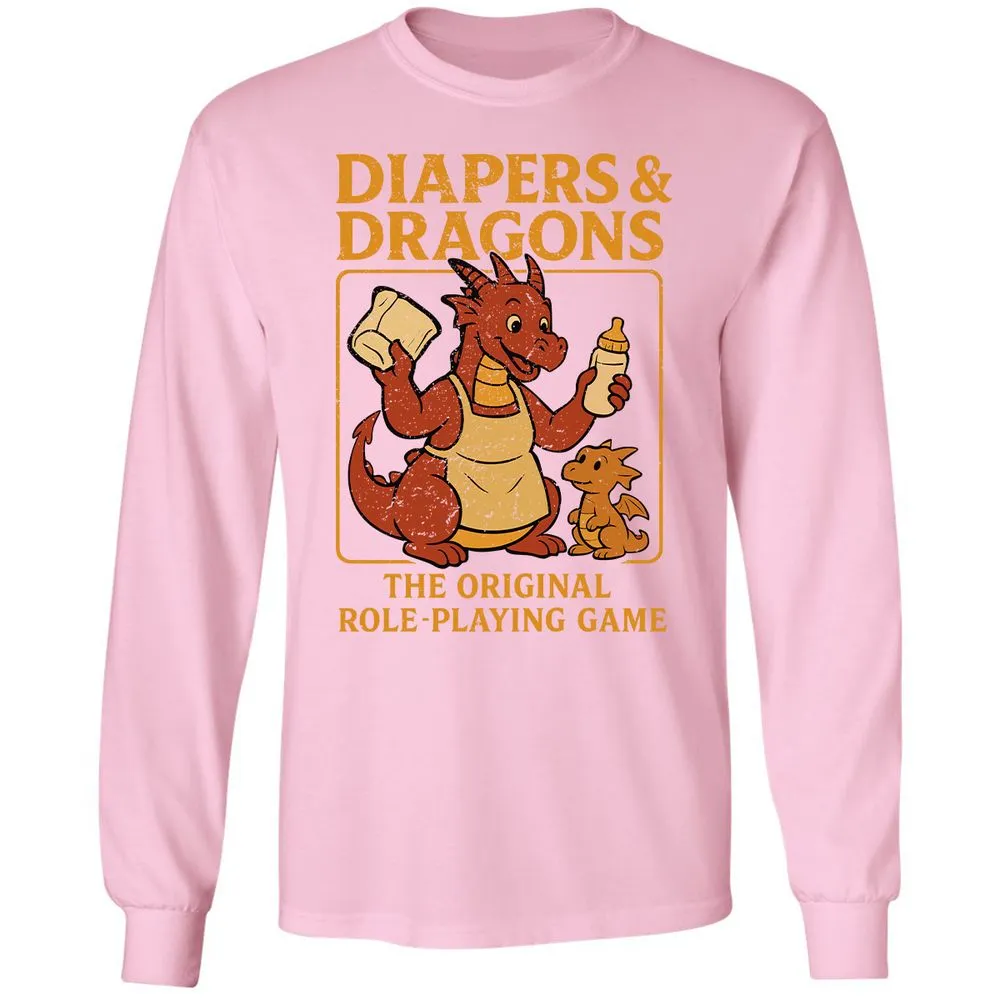 Diapers & Dragons Long Sleeve T-Shirt - Light Pink - 3