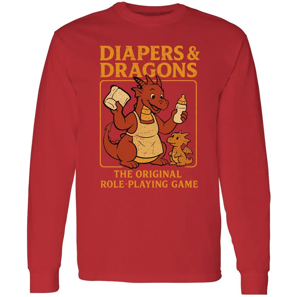 Diapers & Dragons Long Sleeve T-Shirt - Red - 14
