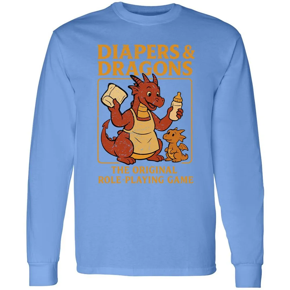 Diapers & Dragons Long Sleeve T-Shirt - Carolina Blue - 12