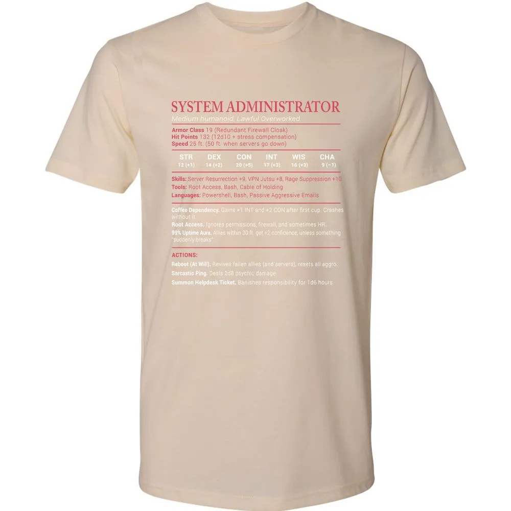 System Administrator Stats Premium Unisex T-Shirt - Cream - 14