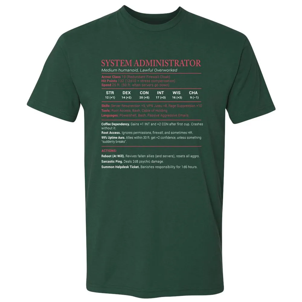 System Administrator Stats Premium Unisex T-Shirt - Forest Green - 13