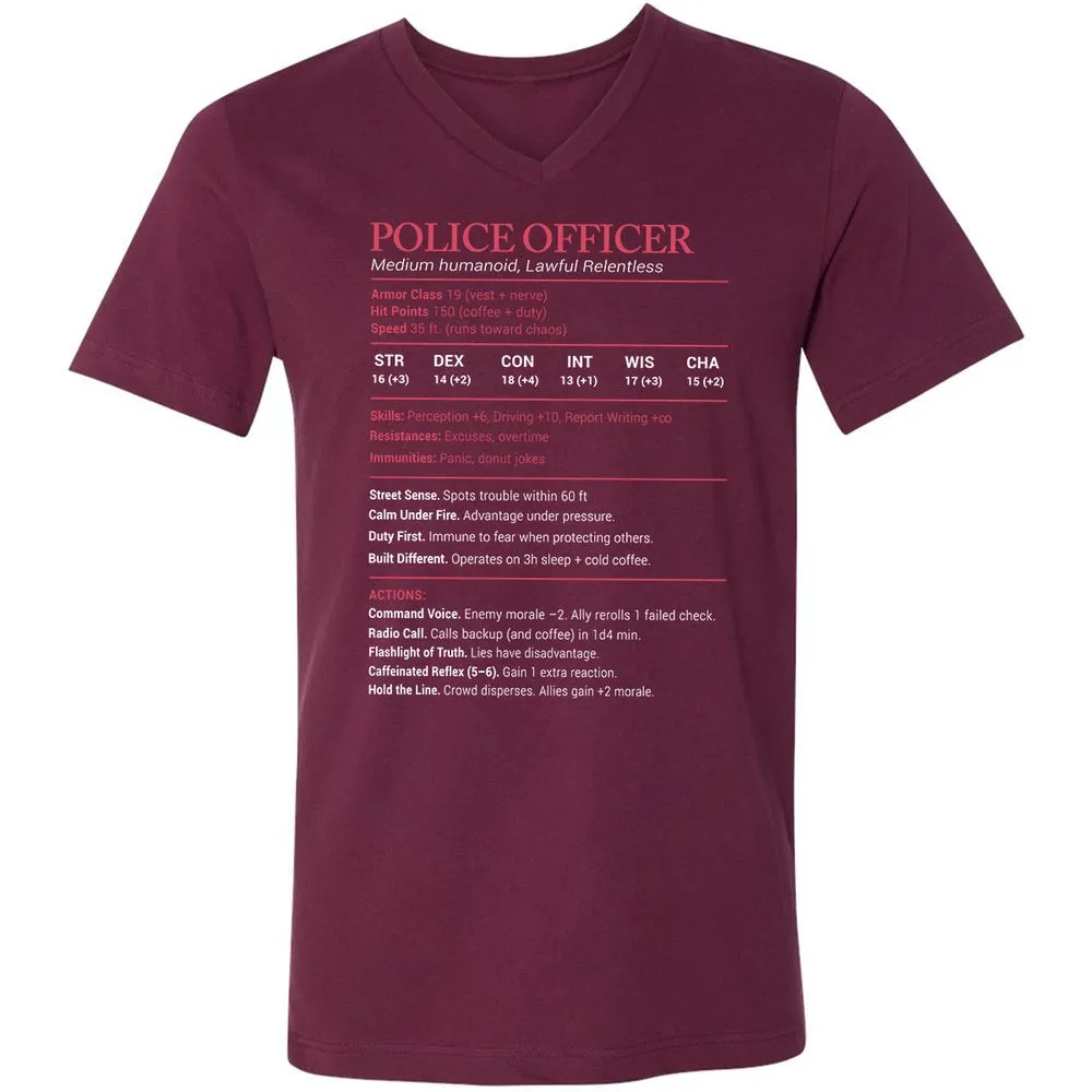 Police Officer Stats Unisex V-Neck T-Shirt - Maroon - 6