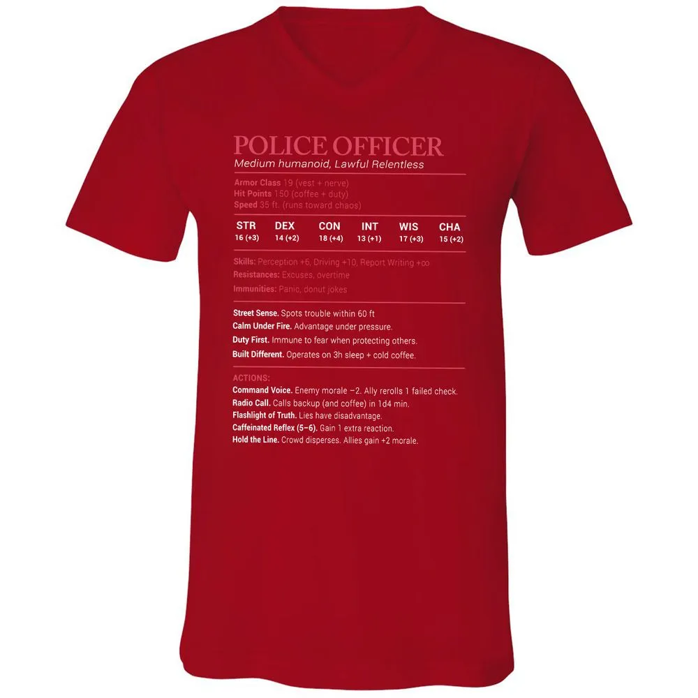 Police Officer Stats Unisex V-Neck T-Shirt - Red - 3