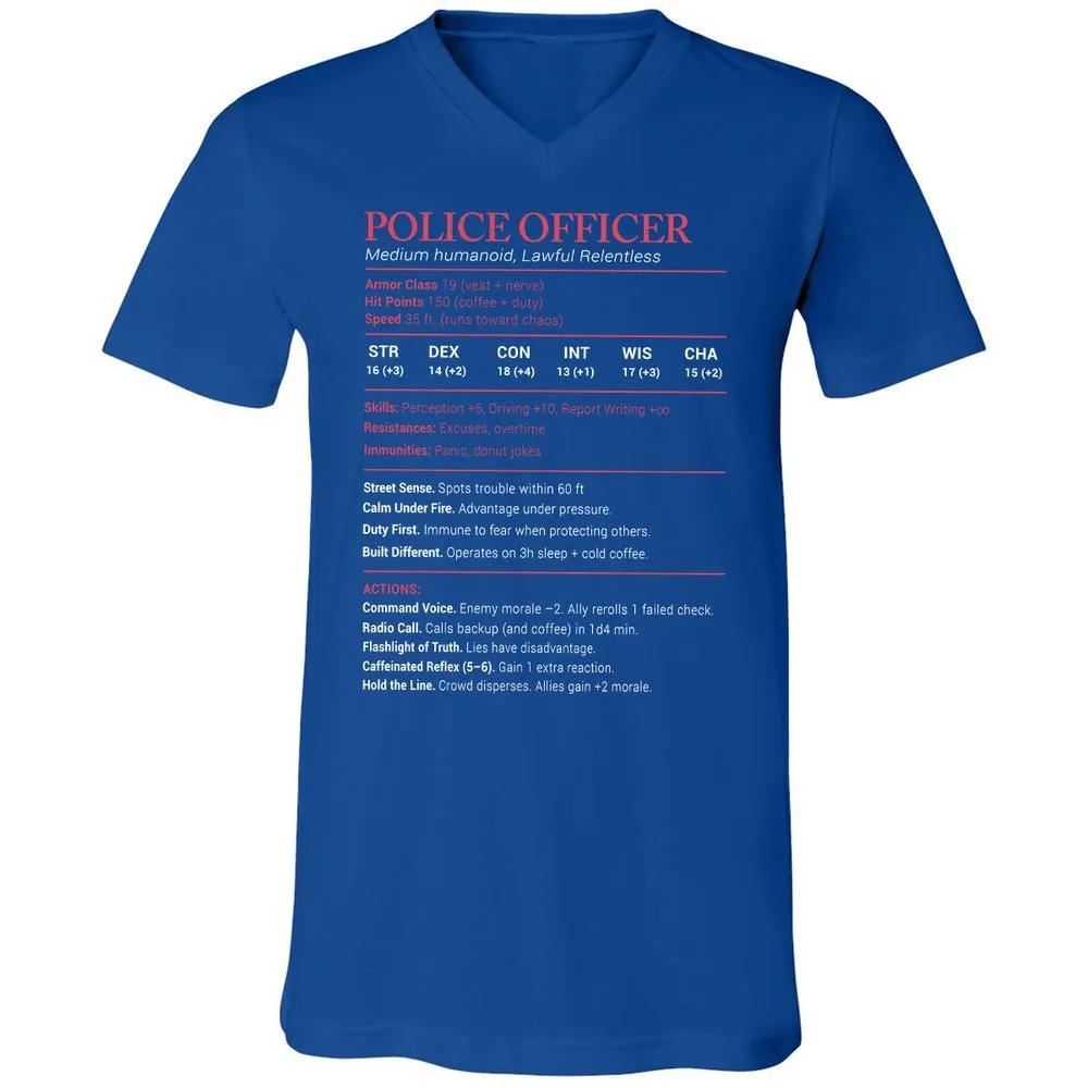Police Officer Stats Unisex V-Neck T-Shirt - True Royal - 4