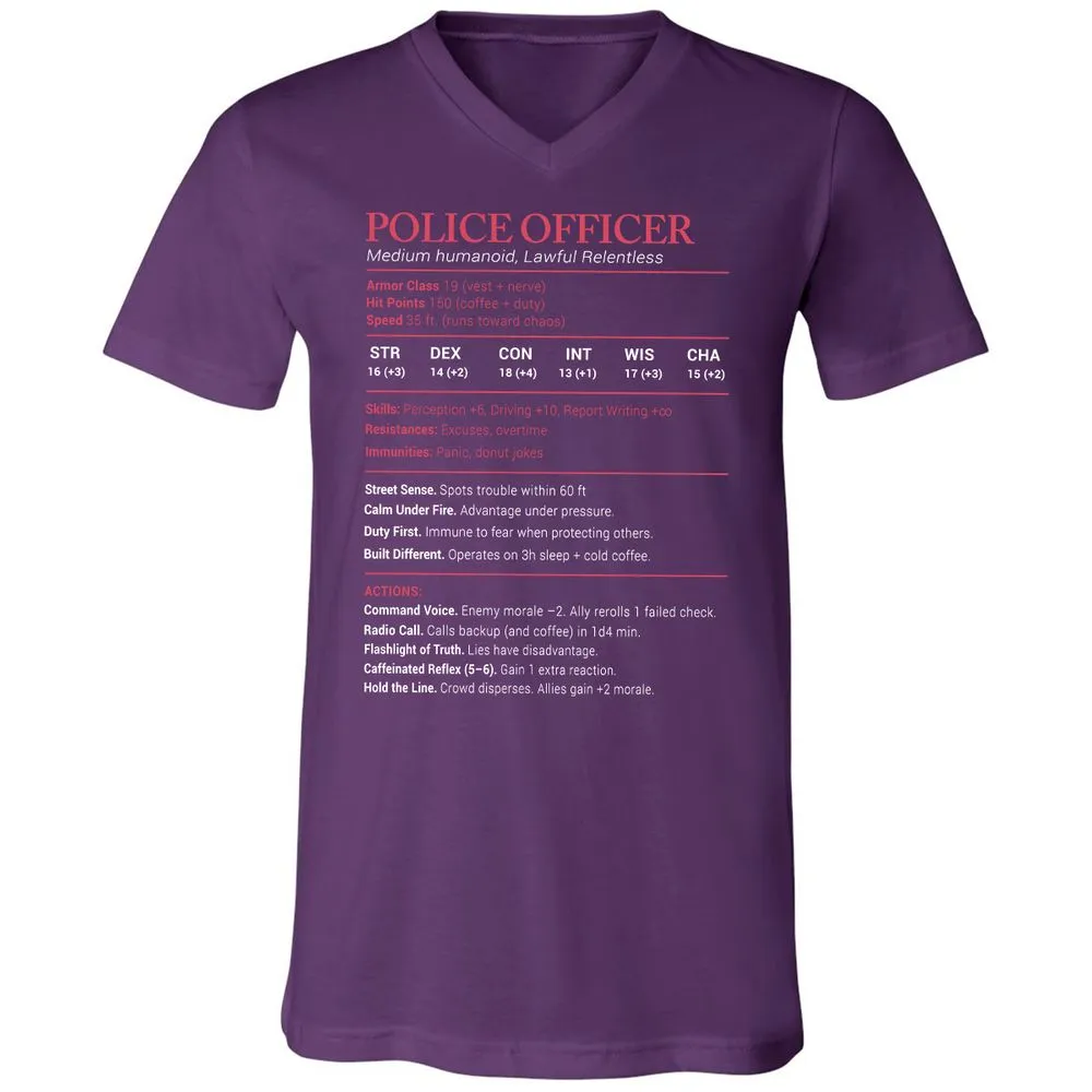 Police Officer Stats Unisex V-Neck T-Shirt - Team Purple - 9