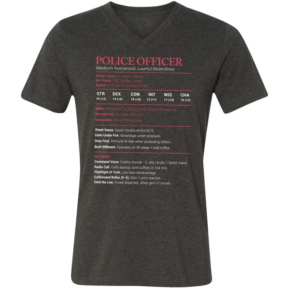 Police Officer Stats Unisex V-Neck T-Shirt - Dark Grey Heather - 8