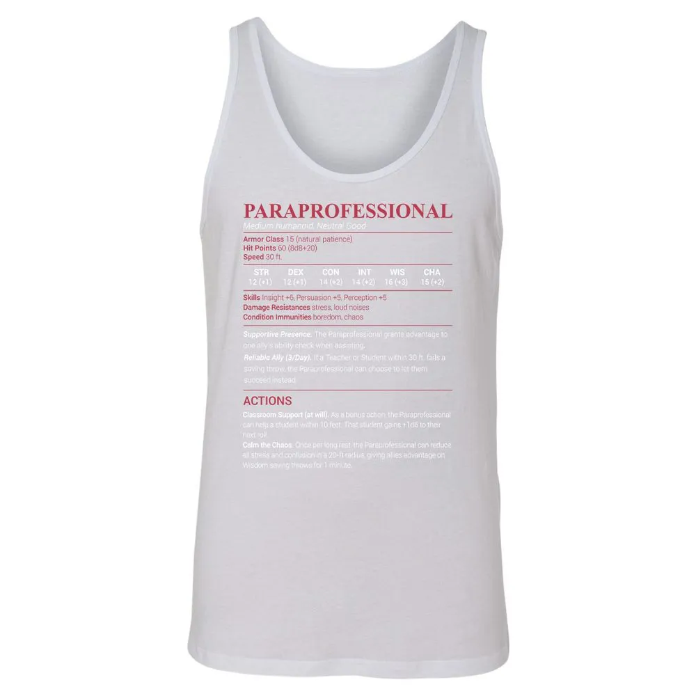 Paraprofessional Unisex Jersey Tank - White - 14