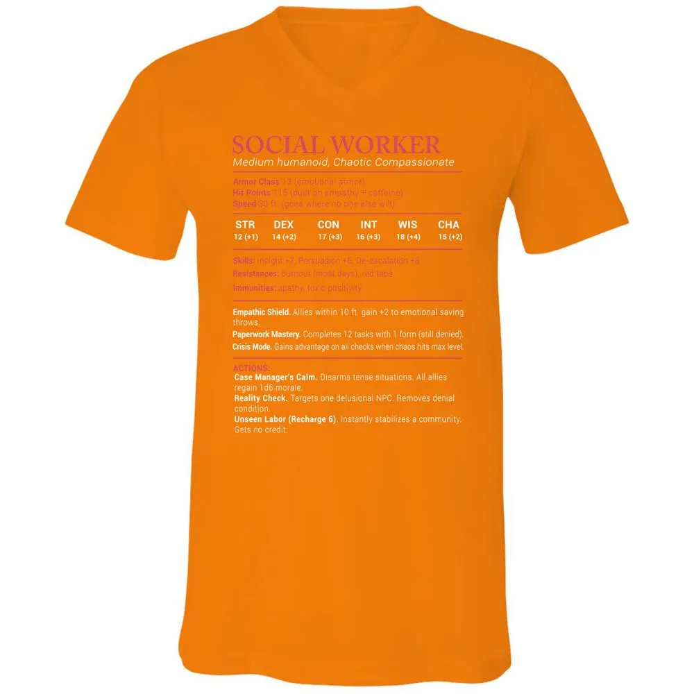 Social Worker Stats Unisex V-Neck T-Shirt - Orange - 11