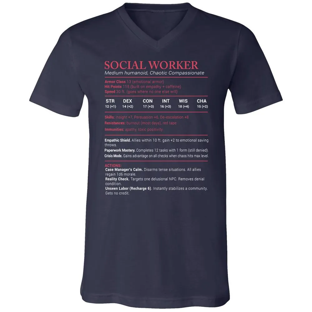 Social Worker Stats Unisex V-Neck T-Shirt - Navy - 2