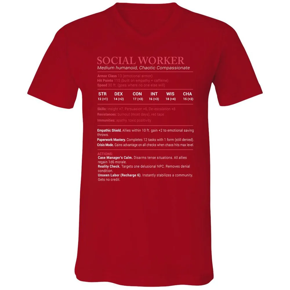 Social Worker Stats Unisex V-Neck T-Shirt - Red - 3