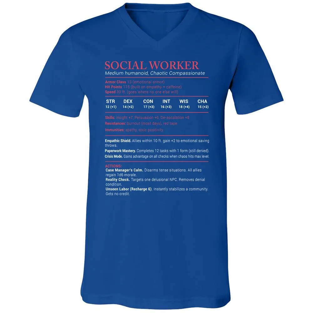 Social Worker Stats Unisex V-Neck T-Shirt - True Royal - 4