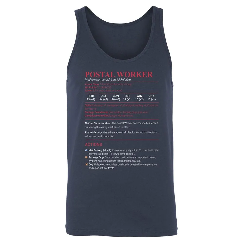 Postal Worker Unisex Jersey Tank - Navy - 2