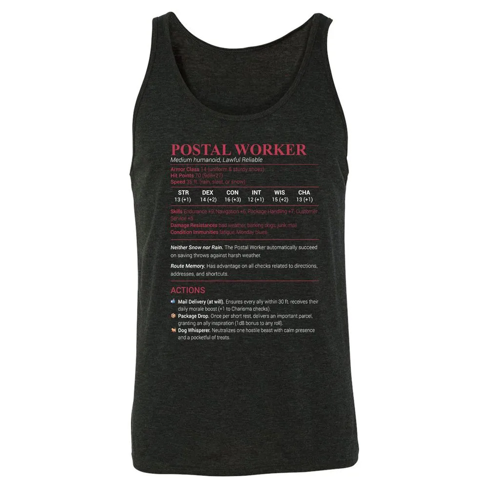 Postal Worker Unisex Jersey Tank - Charcoal Black Triblend - 5