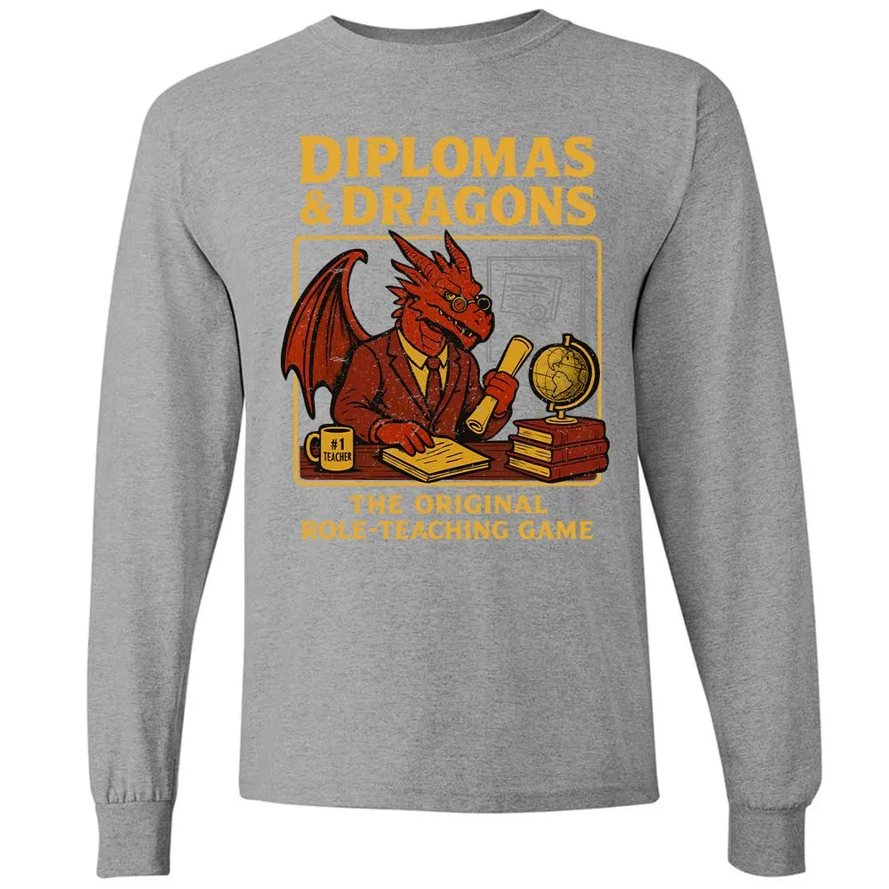 Diplomas & Dragons Long Sleeve T-Shirt - Graphite Heather - 6