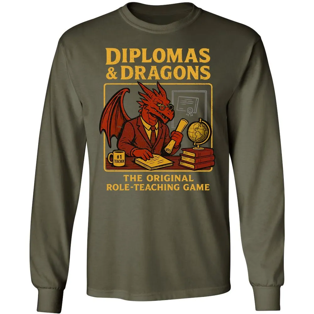 Diplomas & Dragons Long Sleeve T-Shirt - Military Green - 16