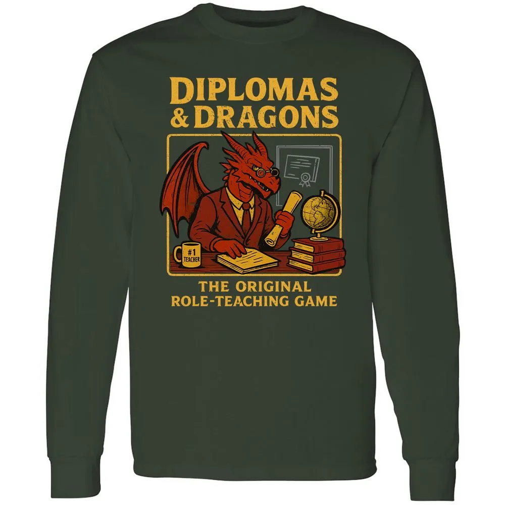 Diplomas & Dragons Long Sleeve T-Shirt - Forest Green - 4