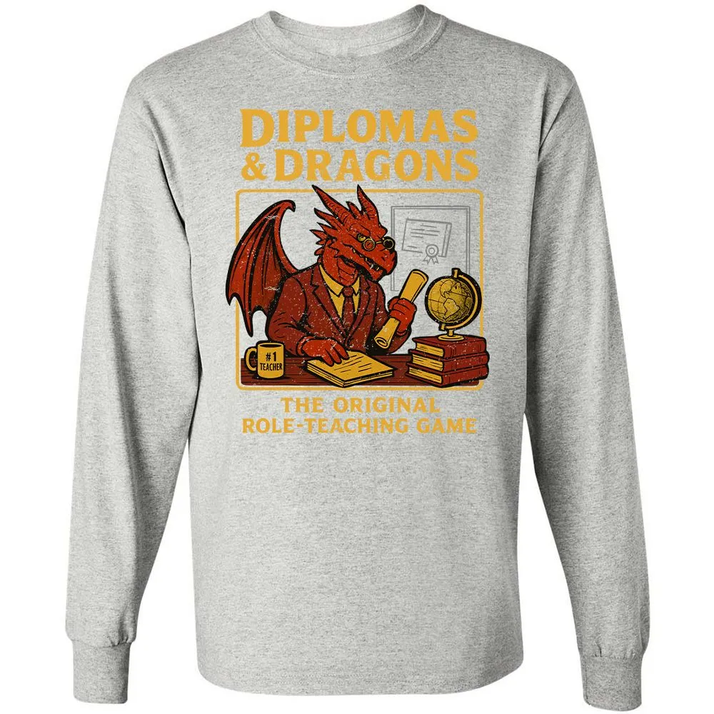 Diplomas & Dragons Long Sleeve T-Shirt - Ash - 7