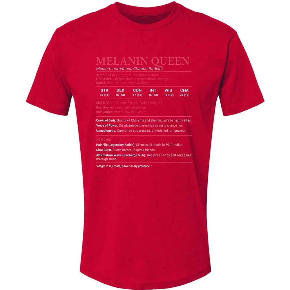 Melanin Queen Stats Premium Unisex T-Shirt - Red - 6