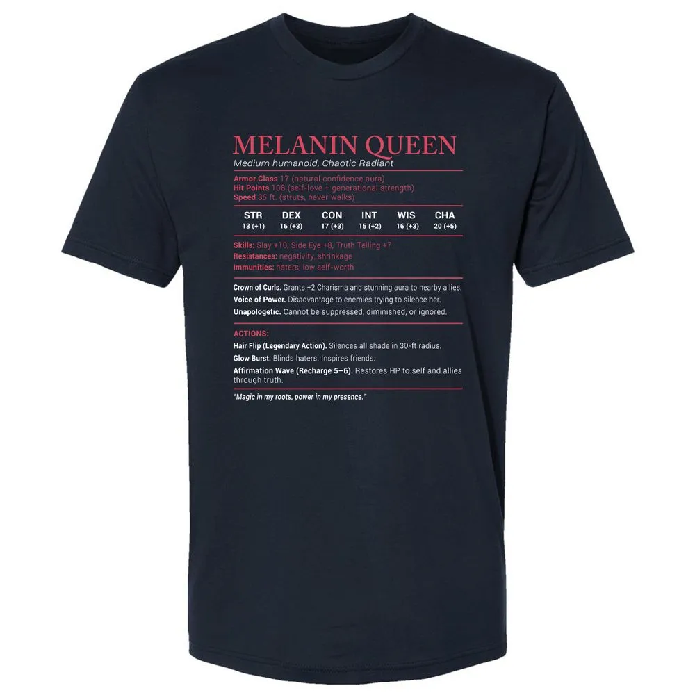 Melanin Queen Stats Premium Unisex T-Shirt - Midnight Navy - 2