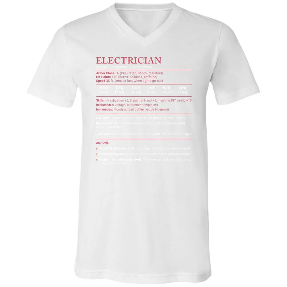 Electrician Stats Unisex V-Neck T-Shirt - White - 5