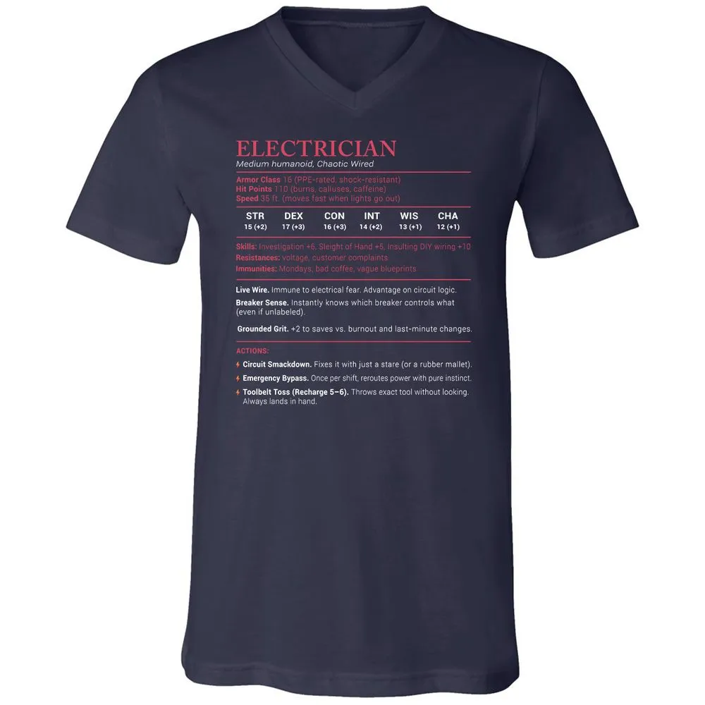 Electrician Stats Unisex V-Neck T-Shirt - Navy - 2