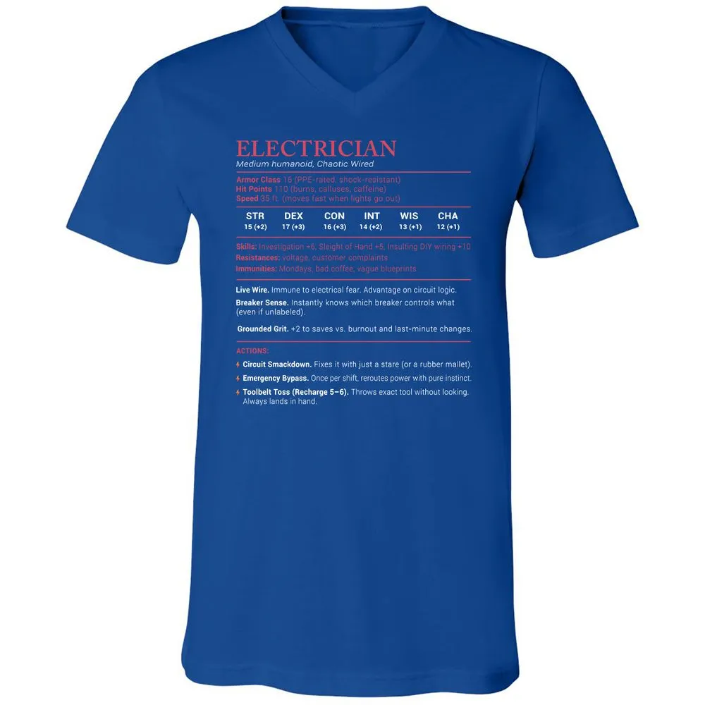Electrician Stats Unisex V-Neck T-Shirt - True Royal - 4