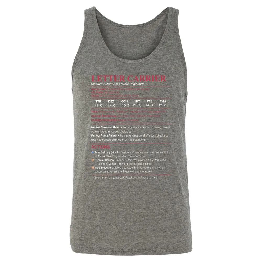 Letter Carrier Unisex Jersey Tank - Grey Triblend - 8